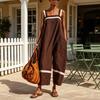 Summer Dress for Women, Color Block Sleeveless Cotton Linen Dress, Loose Vacation Long Dress with Pockets