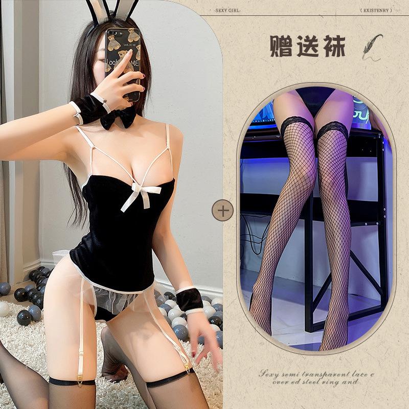 New sex underwear sexy rabbit temptation suspender velvet see-through milk