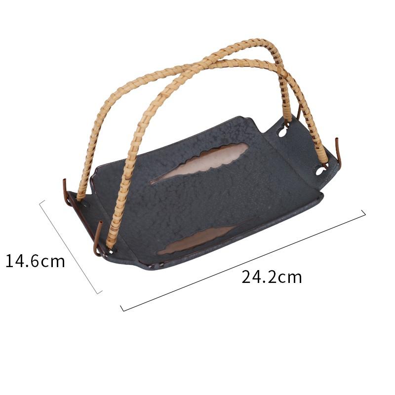 Japanese Ceramic Cuisine Tianfu Fried Dish plate with handle Handheld Dish Hanging Fruit sushi Dim sum Hotpot Vegetable tray