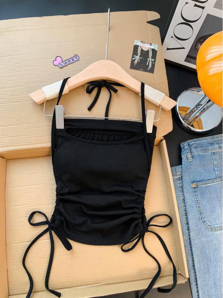 Women s Chic Lace-Up Halter Camisole – Sexy Hollow-Out Vest for Early Spring Small