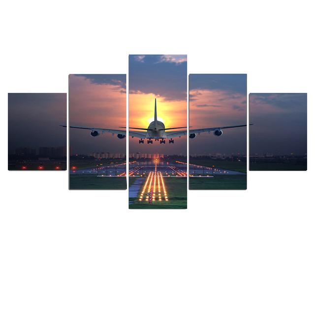 

Современные 5 шт. постер с самолетом, холст, живопись, закат, подсветка для фотографий, газон, настенные художественные картинки для декора гостиной 20x35cm*2 20x45cm*2 20x55cm*1