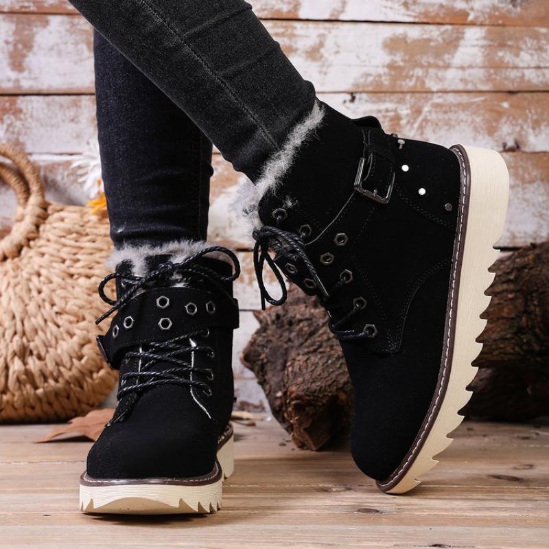 

Короткие хлопковые ботинки на шнуровке в стиле ретро, новые, с круглым носком, на меху, утолщенные, с ремешком и пряжкой, мягкие лыжные ботинки для пола 43