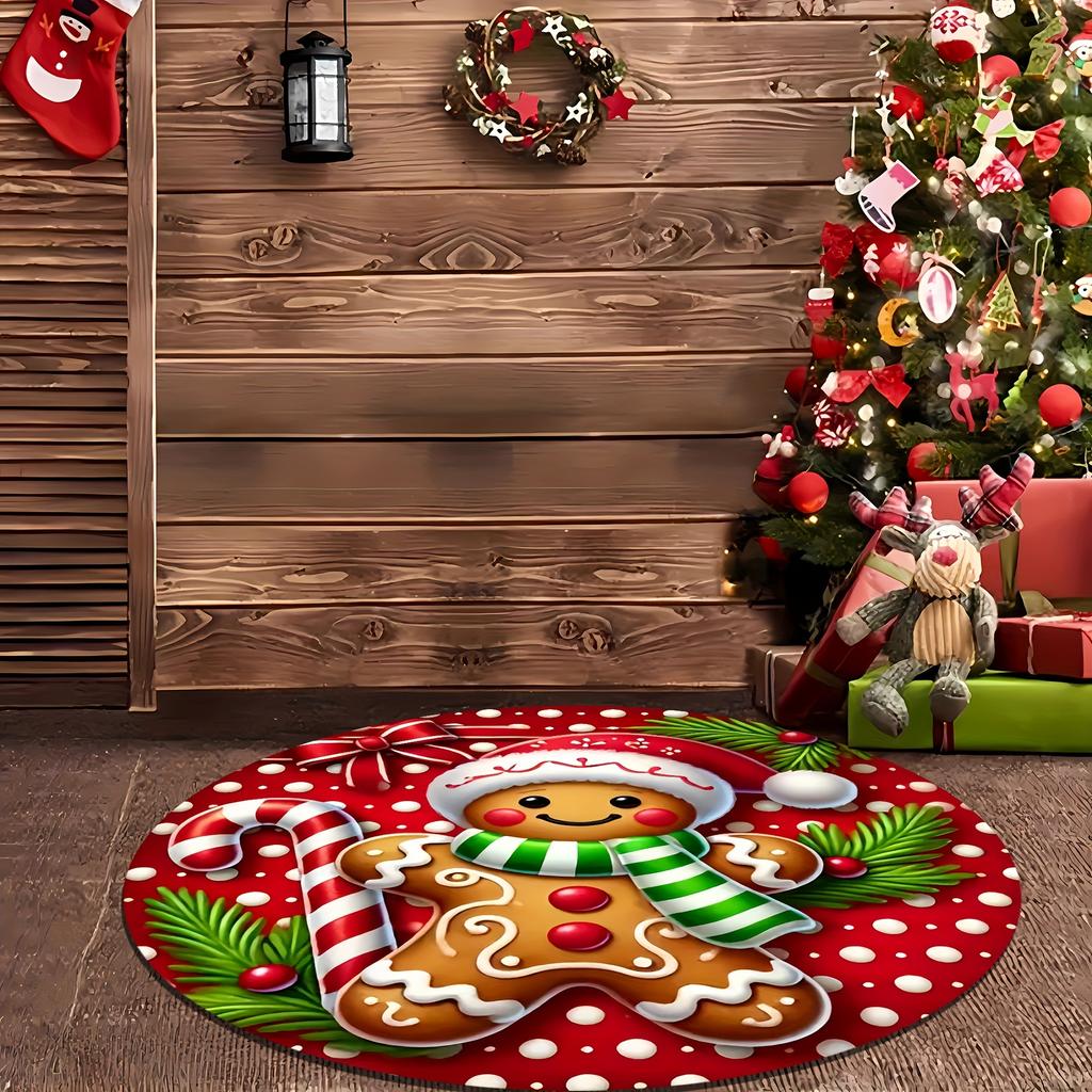 1 ცალი საშობაო ჯანჯაფილის ნიმუში მრგვალი ფარდაგის შიდა მოცურების სარეცხი ბოჭკოვანი ხალიჩა რბილი კომფორტული ხალიჩა საძინებლის მისაღები ოთახისთვის