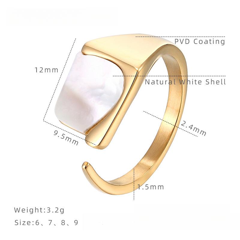 French Light Luxury Temperament White Fritillary Square Open Ring Women's Niche Design Does Not Fade Advanced Index Finger Ring
