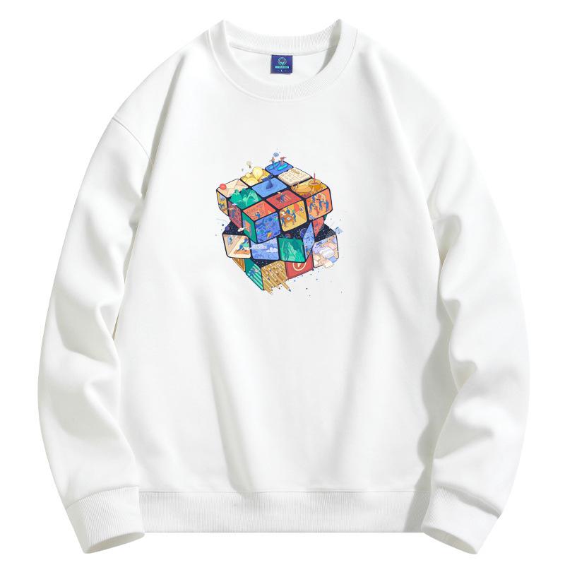 

Rubik s Cube Pattern Man s Round Neck Sweatshirt Fashion Casual Long Sleeve Large Size Hoodie XXXL белый