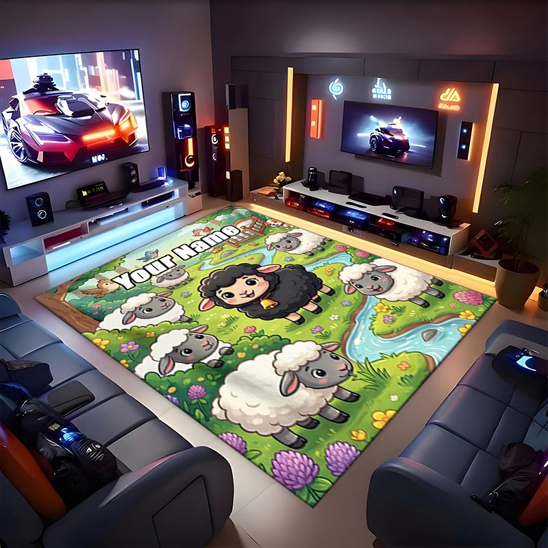 1PC Custom Name Sheep Garden Theme Floor Mat Ideal for Living Room, Game Rooms, Office, Bedroom, Office Floor Mat , Floor Mats for Home