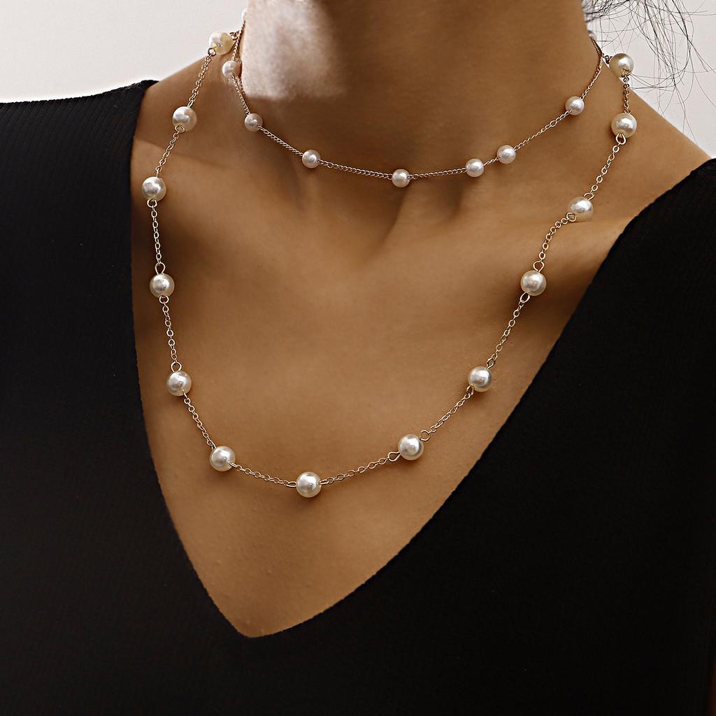 Trend Double-layer Small Hole Pearl Necklace Necklace Necklace Jewelry Women, Baroque Fashion Live Streaming Host Necklace Jewelry