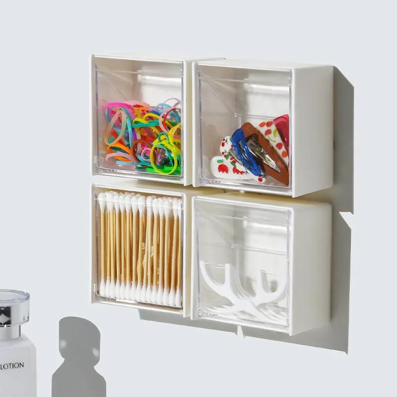 Wall Mounted Storage Box Dustproof Storage Cabinet Bathroom Cotton Swab Container Cosmetics Makeup Box Stationery Organizer Box