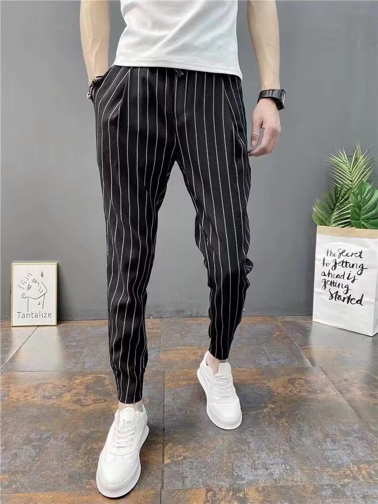 2023 Autumn Men's Striped Slim Fit Tapered Casual Nine-Point Pants - Trendy Internet Celebrity Style