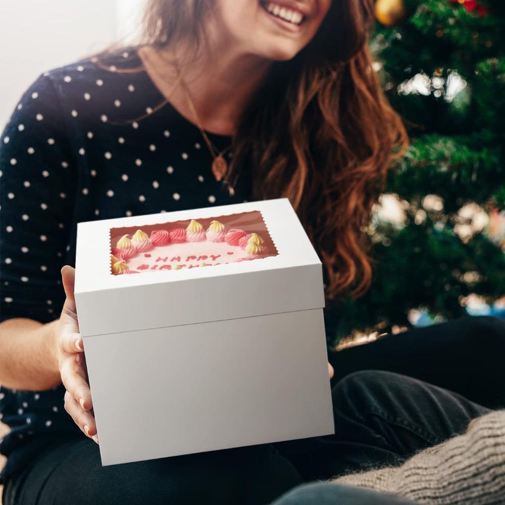 6 stuks Witte Geschenkdozen Hoge Traktatiedoos met Venster Huwelijksgeschenkdoos Stevig en Duurzaam Grote Cadeauverpakkingsdoos voor Feest Bruiloft Jubileumfeest