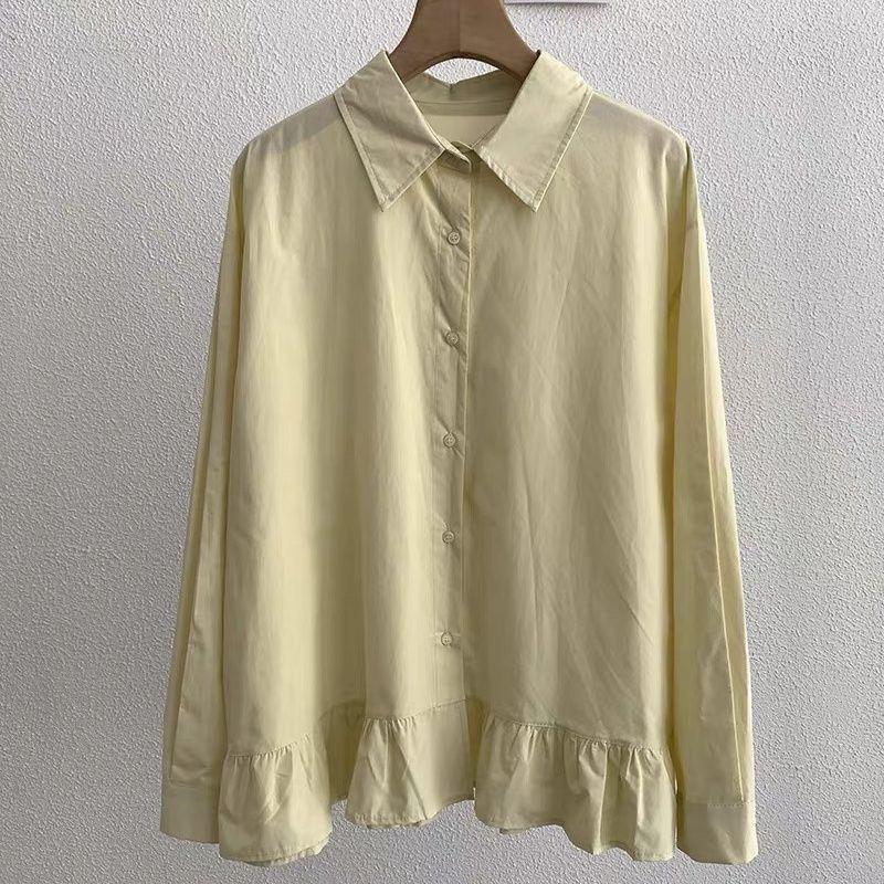 2026 Spring Stylish Loose-Fit Cotton Ruffle Patchwork Long Sleeve Doll Top for Women