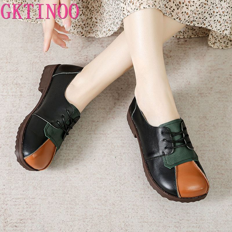 Fashion GKTINOO 2025 Fashion Women Shoes Genuine Leather Loafers Women Casual Shoes Mother Soft Comfortable Shoes Women Flats Non-slip