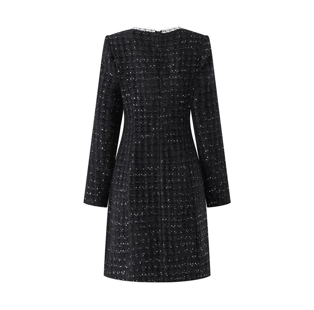 Nanyou Chenille Tweed Skirt with Sequins - Women's Autumn/Winter Fragrance Style Dress