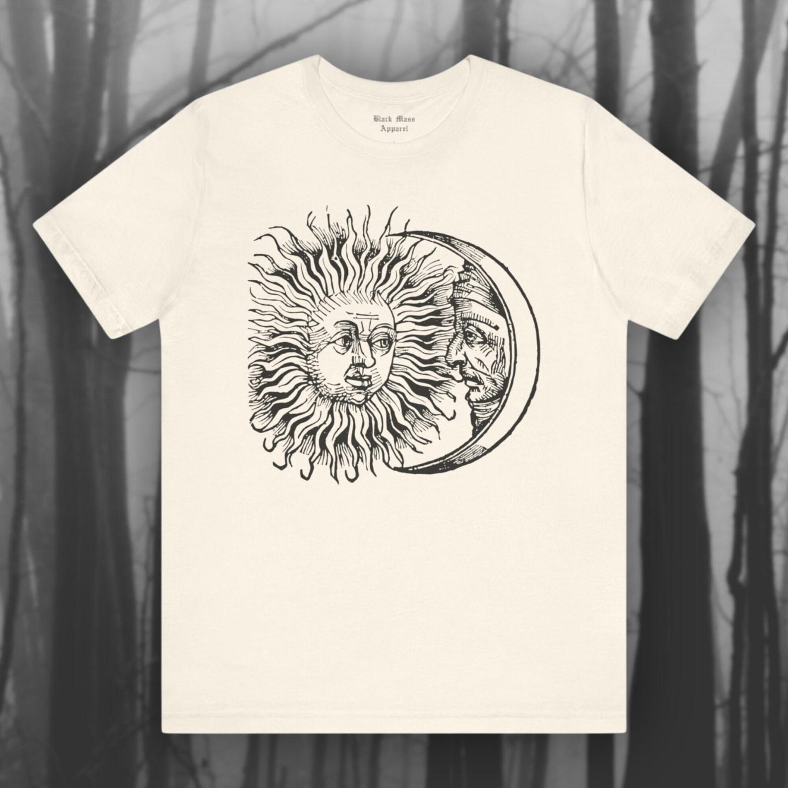 Eclipse, Vintage Art T-Shirt, Sun and Moon, Occult ArT-Shirt, Astrology T-Shirt, Lunar, Horoscope Unisex Jersey Short Sleeve Tee L