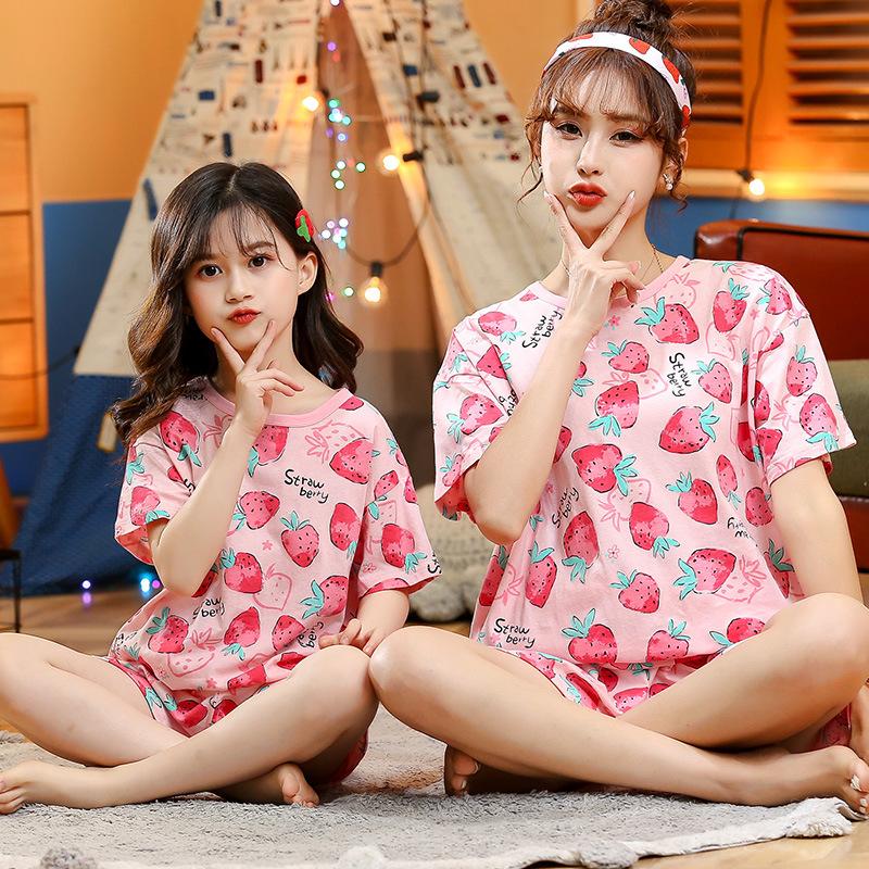 Teens Baby Girl Pajamas Summer Short Sleeved Children's Clothing Sleepwear Cotton Pyjamas Sets for Kids