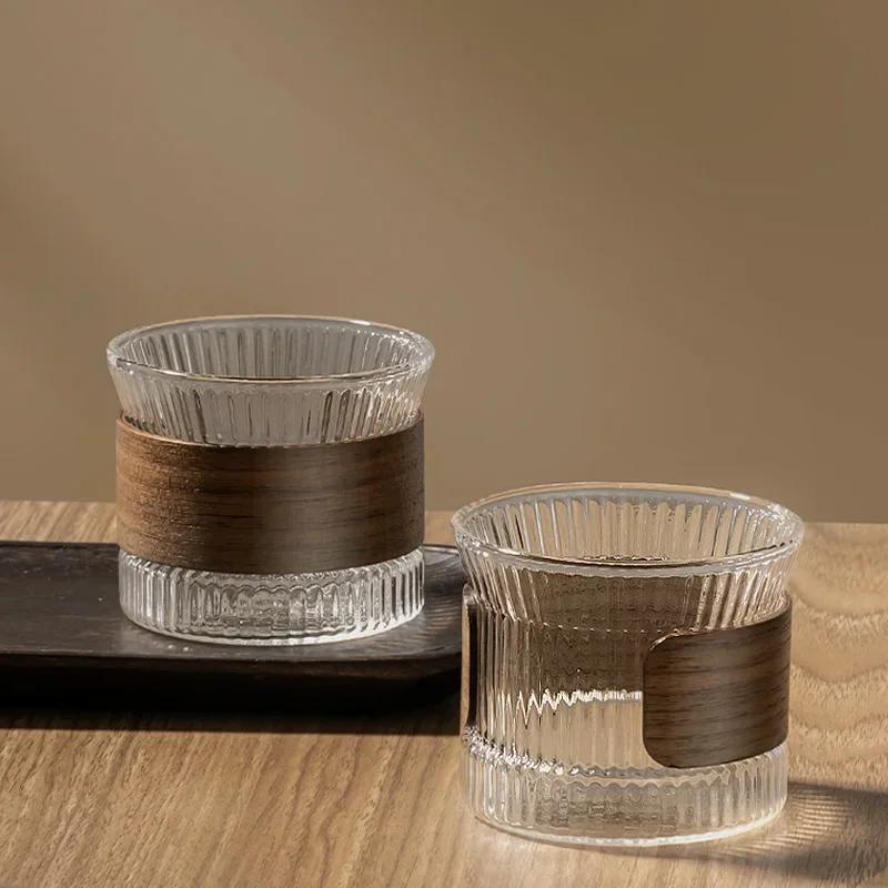 Glass Coffee Mug Japanese Style  Walnut Cup SleeveTransparent Kawaii Cup Coffeeware Beautiful Tea Mugs Beer Mug Cute Mug