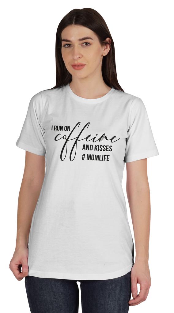 Inkmeso I Run On Coffeine And Kisses #Momlife Graphic Tshirt Short Sleeve