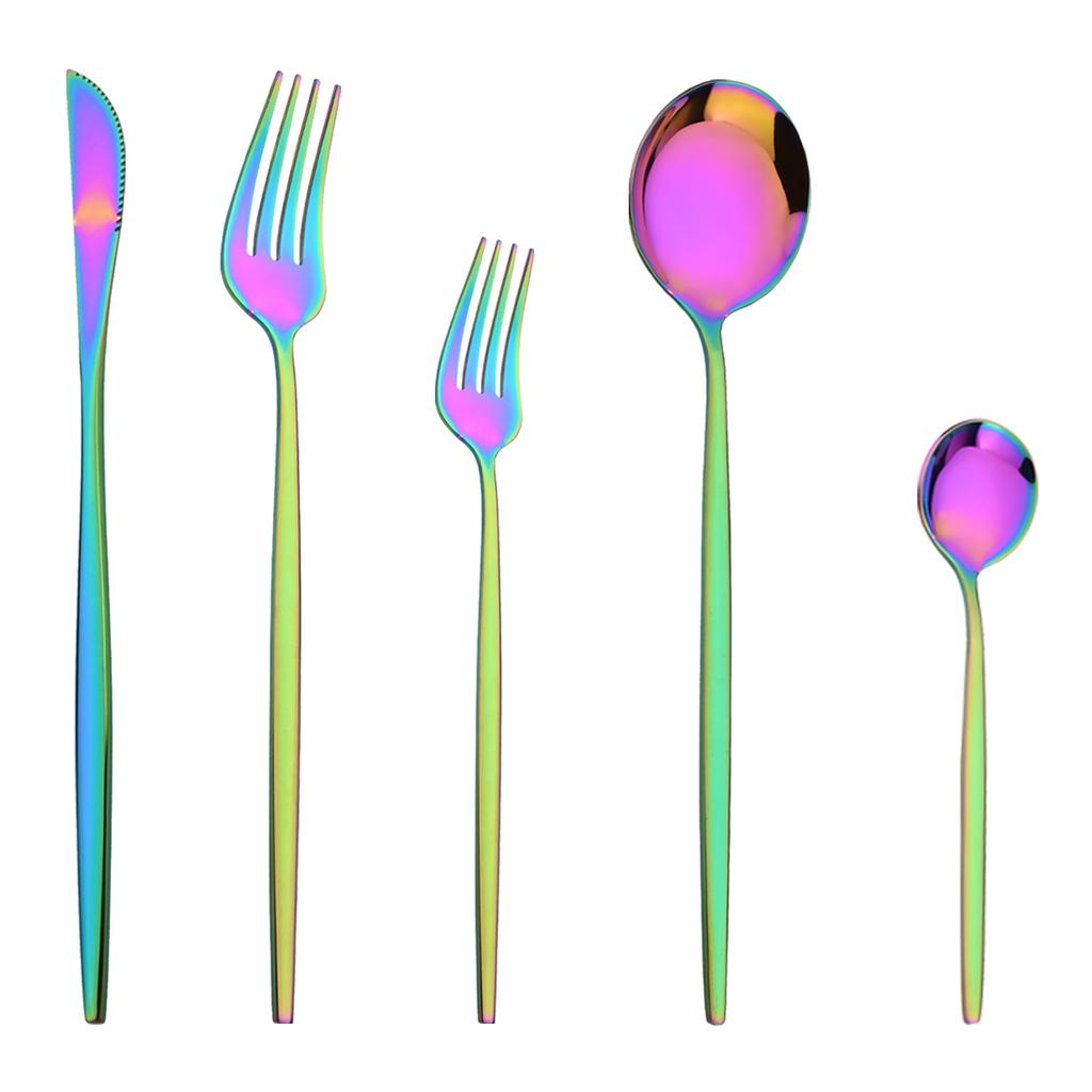 5Pcs Gold Dinnerware Set Stainless Steel Tableware Knife Dessert Fork Coffee Spoon Cutlery Flatware Western Kiechen Silverware