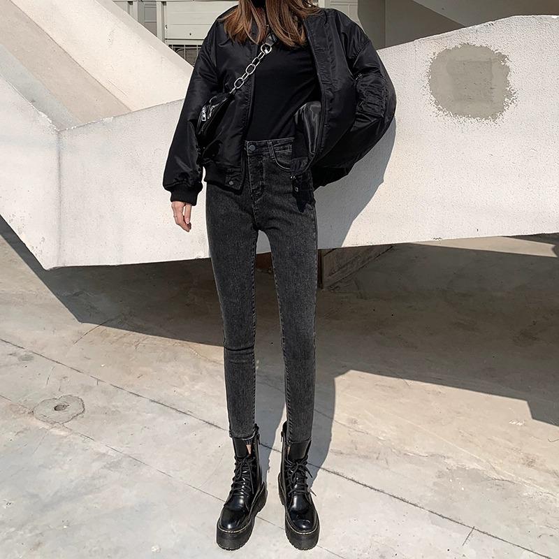 2024 Herbst/Winter Damen High Waist Schlanke Graue Samtjeans - Schlankmachende Bleistifthose für zierliche Figuren