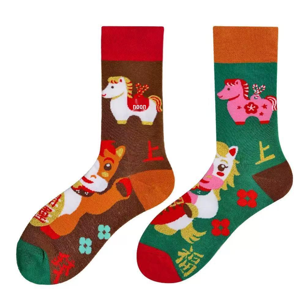SMLSOX Summer Asymmetrical Mandarin Duck Couple Mid-Calf Colorful Christmas Cotton Fashion Socks