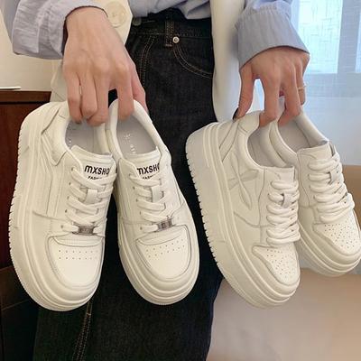 Zapatos Blancos Pequeños de Cuero Zapatos de Mujer Nueva Colección Principios de Primavera Zapatos con Plataforma Elevadora de Suela Gruesa Zapatos Casuales Zapatos Deportivos para Mujer