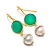 Green Jade, Pearl Gemstone 925 Solid Sterling Silver Jewelry Earring 1.62" GK-5842