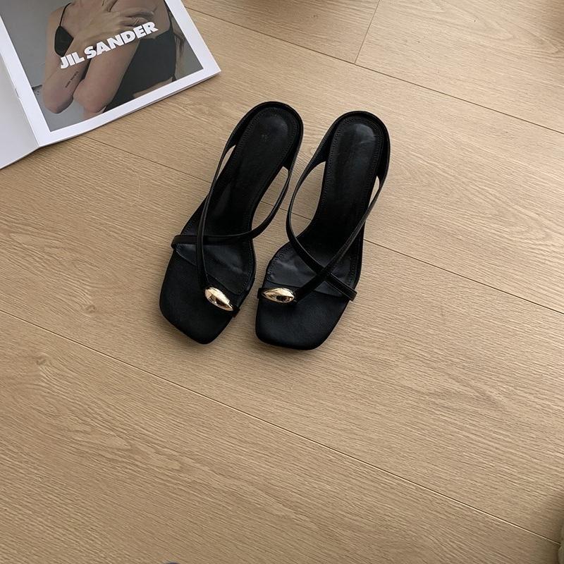 Designer Summer Metal Clip Toe Women Slippers Fashion High Heel Dress Shoes Ladies Outdoor Gladiator Sandalias ·