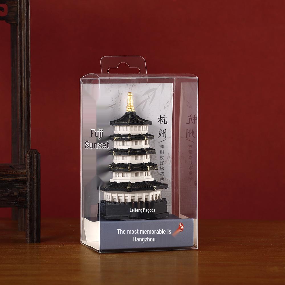 2025 Luminous Resin Fridge Magnet: Ancient Architecture Night Light City Tower Souvenir