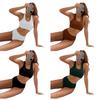 2Pcs/Set Women Bikini Set U-Neck Sleeveless Removable Padding Bra High Waist Swimming Trunks Set Ribbed
