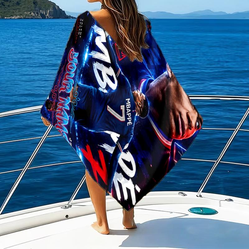 1pc M-Mbappe Beach Towel with Custom Name, Beach and Seaside Swimming Pool Equipment, Fashion Pattern, Rectangular, Travel Essential