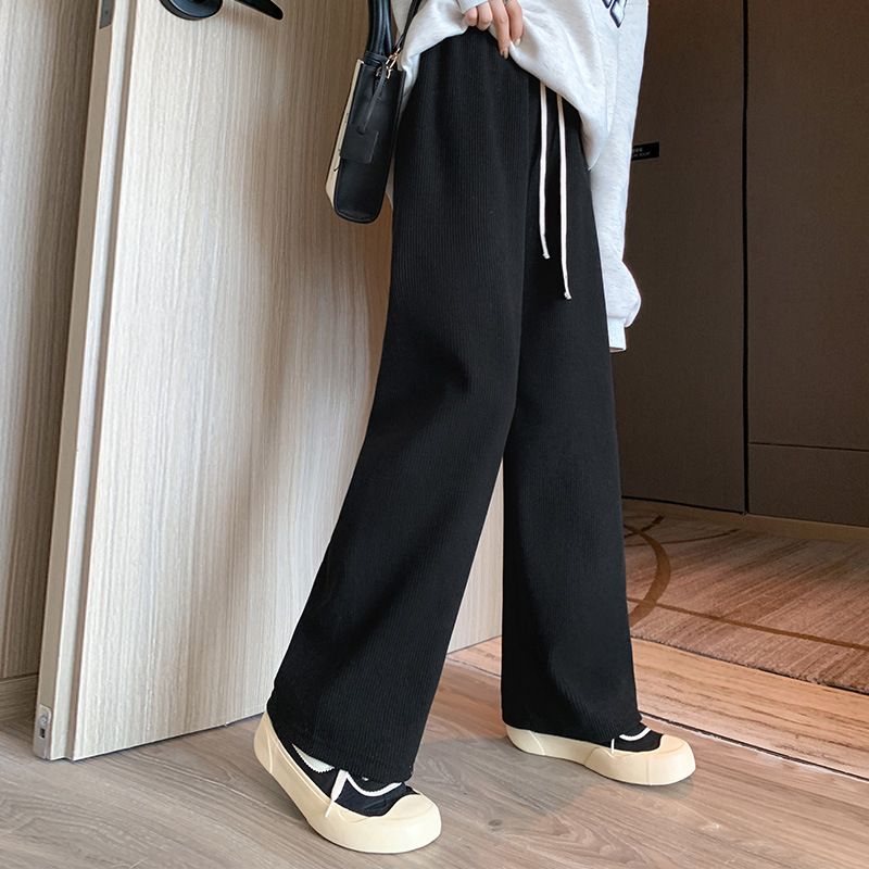

Thick Chenille Straight Casual Corduroy Wide-Leg Pants Black S