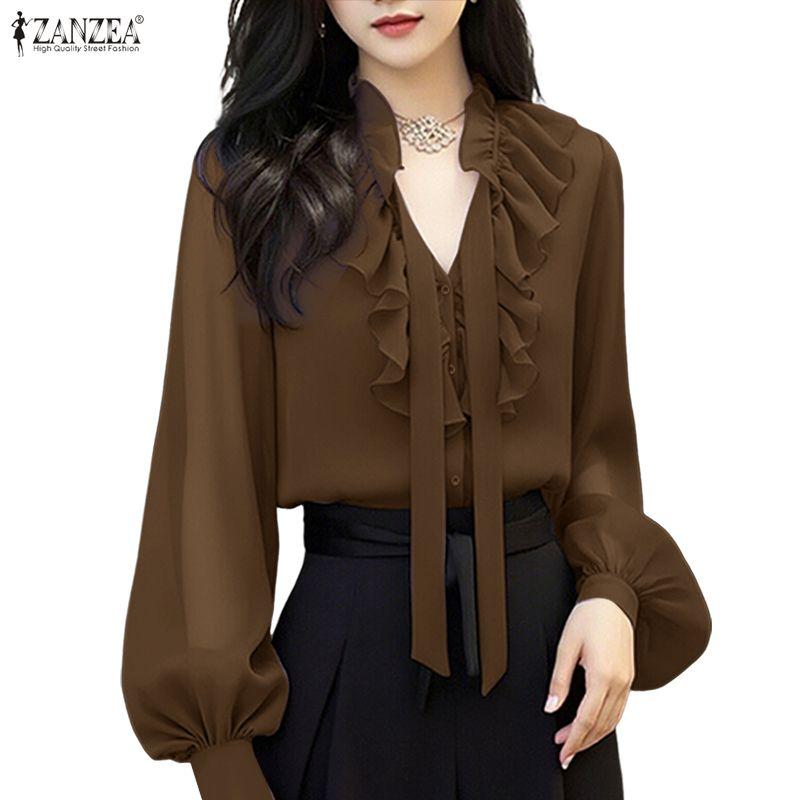 ZANZEA Women Ruffles V-Neck Casual Long Sleeve Blouse