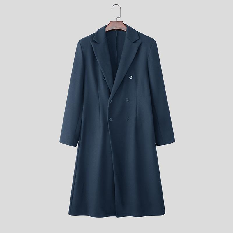 INCERUN Winter Autumn Men Double-breasted Long Sleeve Thin Woolen Long Overcoat Coats