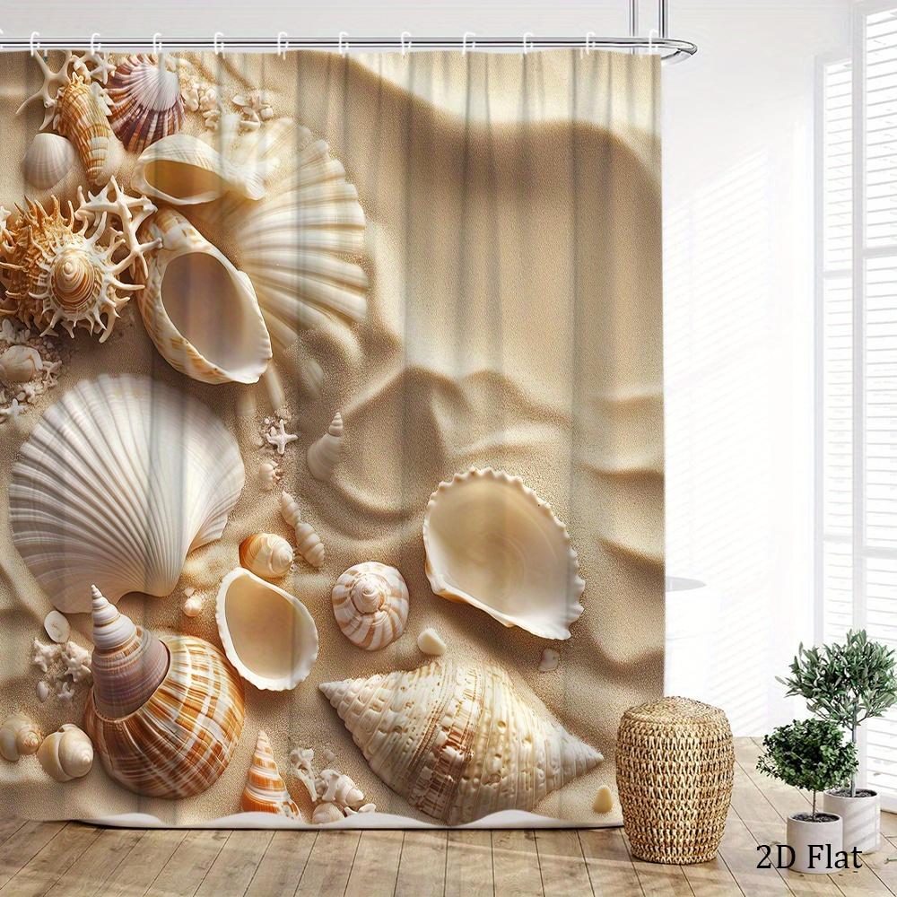 Tenda da Doccia da Spiaggia con Conchiglie e Sabbia Arte Vita Marina Naturale Arredo Bagno Tende da Bagno Oceaniche Costiere per Interni di Case Moderne