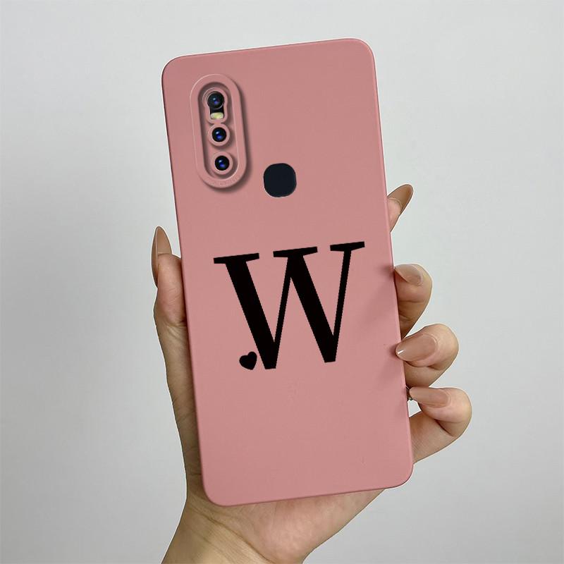

For vivo V15 Case vivo v15 Pro Cover Vivo 1819 1818 Cute Initial Letters Square Liquid Silicone Phone Case Shockproof Back Cover vivo V15
