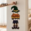 Vivid Color Halloween Sign Happy Welcome Witch Legs Hat Hanging Wooden Wall Decor Party Rustic Front Door Hanger for Porch Indoor Outdoor Durable Art