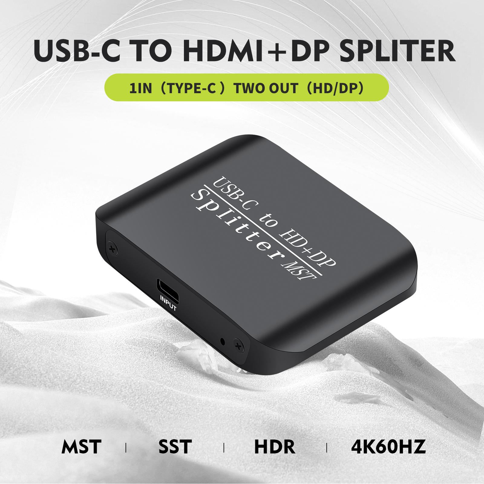

Разветвитель Type-C на HDMI+DP 1x2 для ноутбука MST Дисплей на два экрана Один вход два выхода