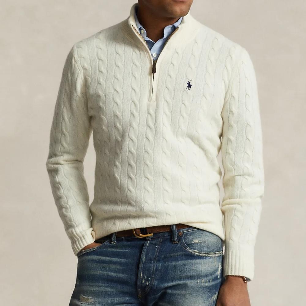 Polo Ralph Lauren Solid Color Cable Knit Fashion Sweater Men Sweater Cream MNPOSWE16821679