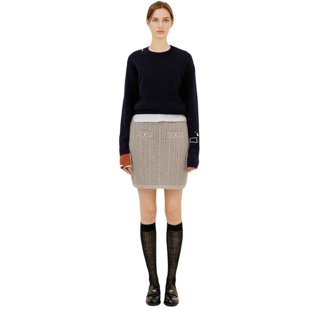 Uniqlo × Anya Hindmarch Collaboration FW23 Premium Lambswool Crewneck Sweater Women sweater Navy-Blue 468868-69