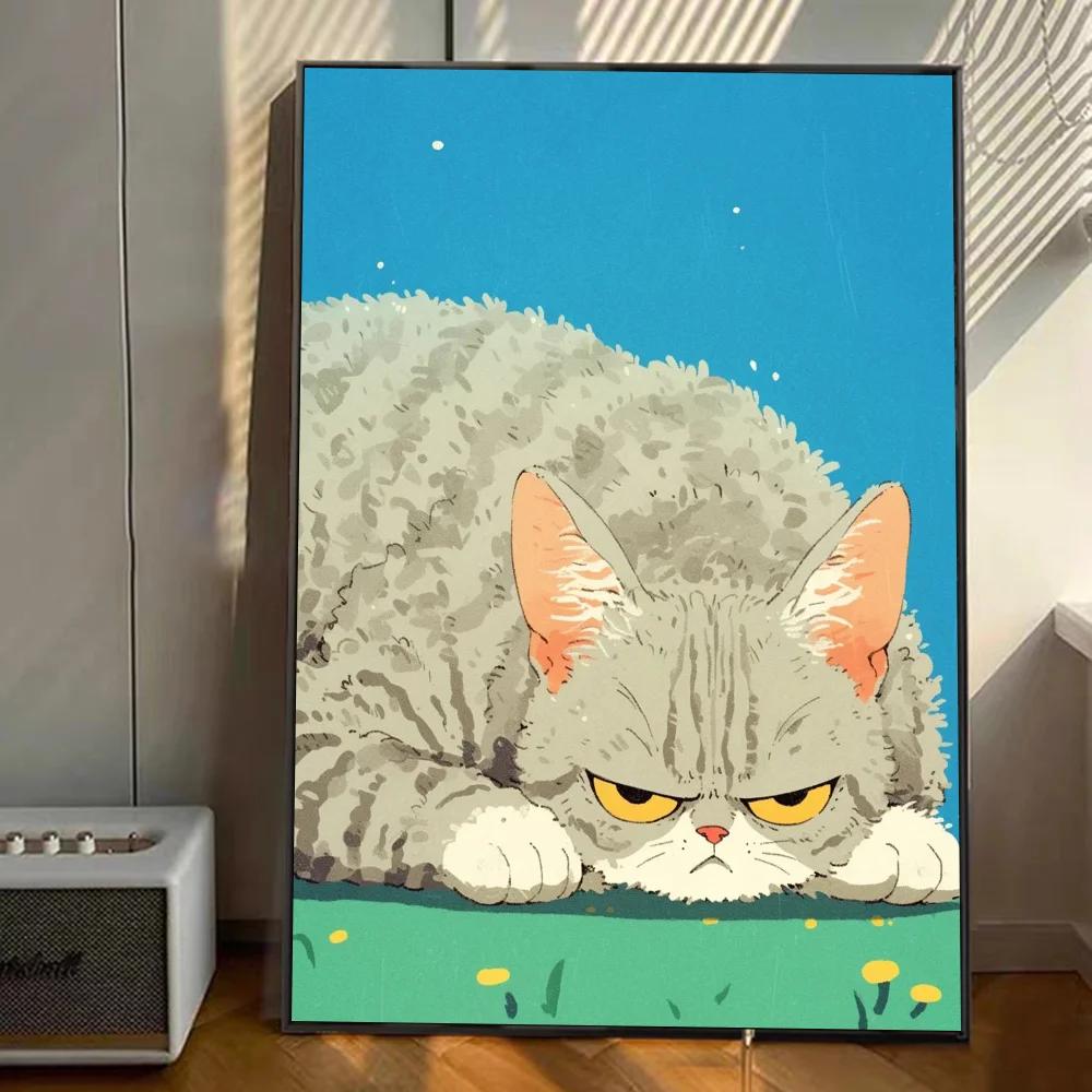 Vintage Wall Art, Funny Animals Kawaii Cats,.High Definition Canvas Printed Poster, Home Living Room Bedroom Decorative Items