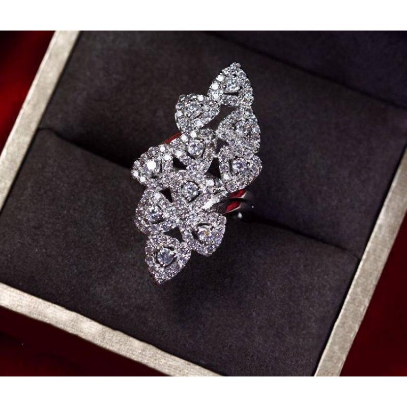 Stylish Layered Zircon Flower Ring with Rhinestones – Trendy Niche Design for Women