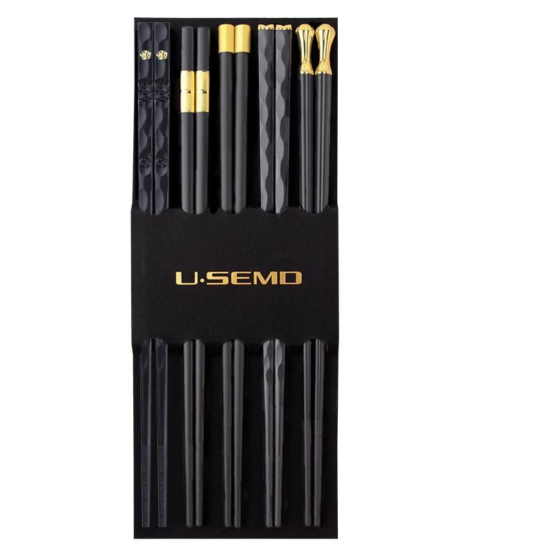 5 Pairs Korean Chopsticks Japanese Alloy Chopsticks Sushi Sticks Reusable Chop Sticks Kitchen Tableware Tool Accessories