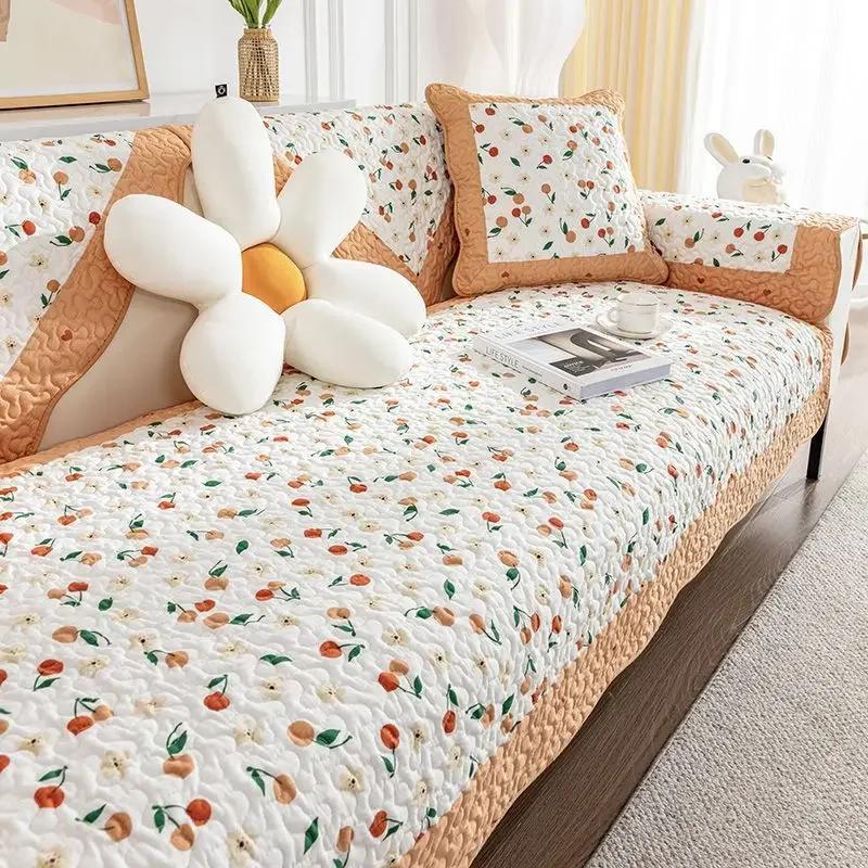 

Цветочный клетчатый узор Четыре сезона Использование Диванное полотенце Хлопковая ткань Ручная окантовка Диванная подушка Украсить el Мебель Чехол для дивана 70x70cm 1pcs