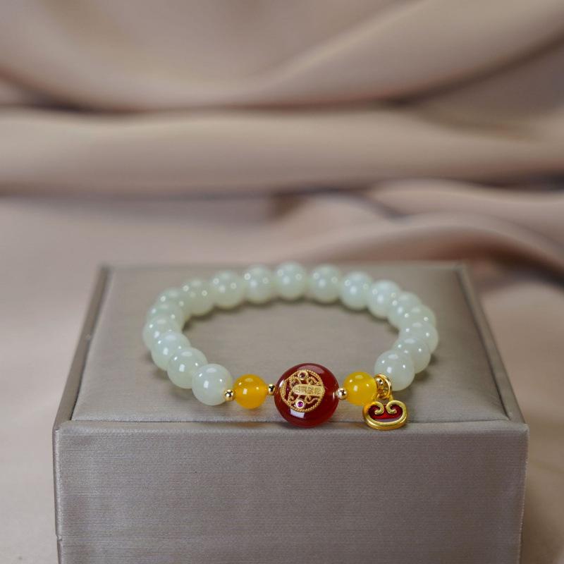 Ice Blue Hetian Jade Bracelet for Women - Elegant Bead String Jewelry, 2024 New Style