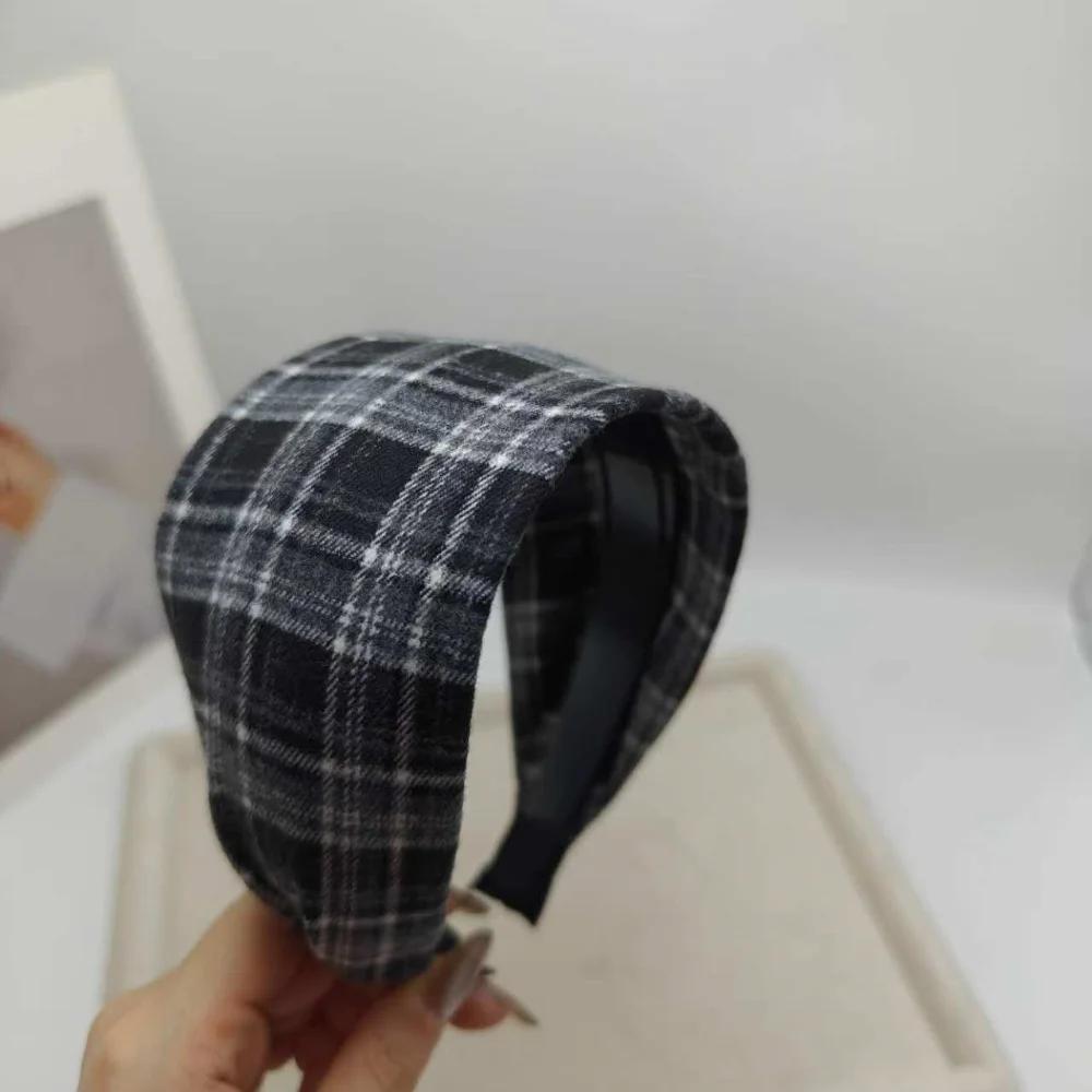 7.5 Wide-brimmed Plaid Headband  Winter Short Plush  Hairband  Makeup  Covering White Hair Headbands for Women Diadema Mujer