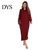 Sleep Dress Women Zip-up Nightgown Long Sleeve Loose Pure Color with Pockets Two Pocket Mid-calf Length Hooded Loungewear Daily Wear Home Bedroom Use