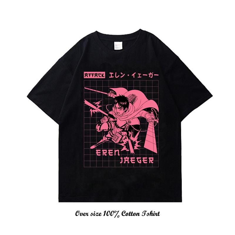 Japanese Anime Attack On Titan T Shirt Harajuku Vintage Print Short Sleeve Plus Size Cotton Crew Neck T Shirt Women Men
