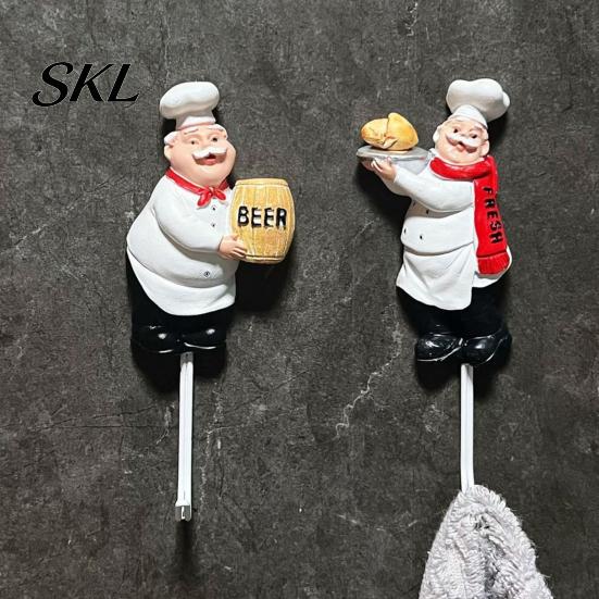 Adhesive Bathroom Hook Cute Chef Shape Hook, Strong Resin Kitchen Wall No Punch Fun Decoration Backing Decorative for Home Hang Utensils Dishcloths