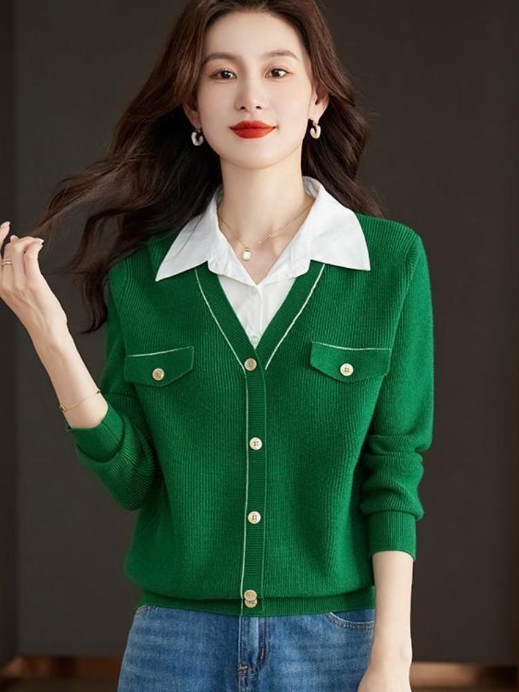 2-in-1 Color Block Button Front Pullover Sweatshirt, Casual Collared Long Sleeve Crew Neck Sweatshirt, Women's Clothing