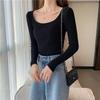 Autumn Winter Women Square Neck Knit Pullover Slim‑Fit Fleece‑Lined Elegant Long‑Sleeve Sweater Low‑Cut Inner Top